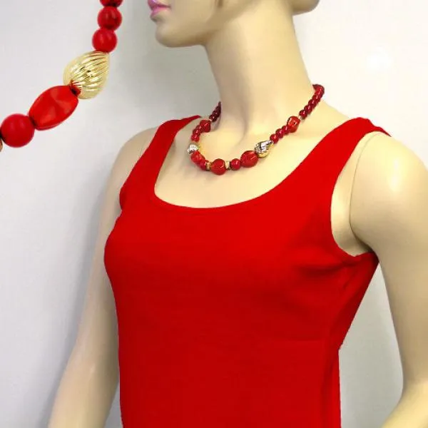 Kette Kunststoffperlen rot-marmoriert und goldfarben 50cm Kette Kunststoffperlen rot-marmoriert und goldfarben 50cm