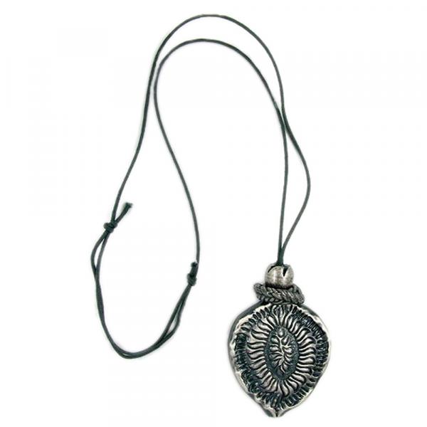 Kette 75x50mm Kunststoffanhänger Blatt altsilberfarben Kordel grau 100cm Kette 75x50mm Kunststoffanhänger Blatt altsilberfarben Kordel grau 100cm