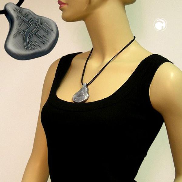 Kette 55x48mm Anhänger Kunststoff altsilberfarben Kordel schwarz 50cm Kette 55x48mm Anhänger Kunststoff altsilberfarben Kordel schwarz 50cm