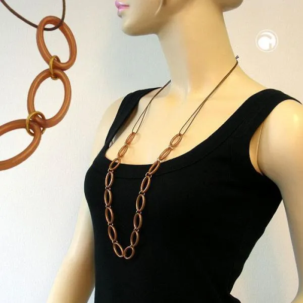 Kette Kunststoffringe braun seidig glänzend Kordel braun 80cm Kette Kunststoffringe braun seidig glänzend Kordel braun 80cm