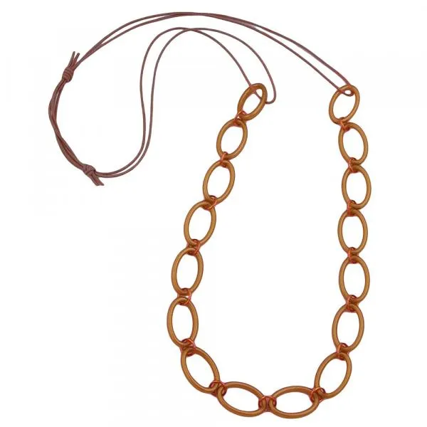 Kette Kunststoffringe braun seidig glänzend Kordel braun 80cm Kette Kunststoffringe braun seidig glänzend Kordel braun 80cm