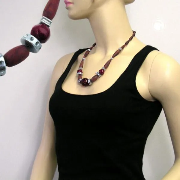 Kette Kunststoffperlen schokobraun weinrot altsilbergrau 55cm Kette Kunststoffperlen schokobraun weinrot altsilbergrau 55cm
