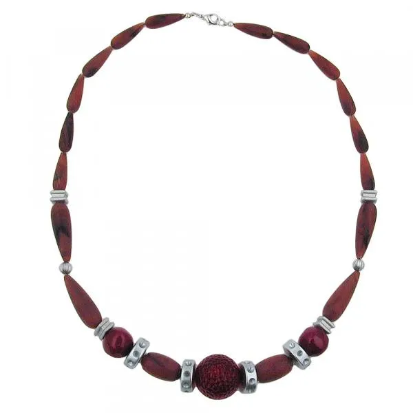 Kette Kunststoffperlen schokobraun weinrot altsilbergrau 55cm Kette Kunststoffperlen schokobraun weinrot altsilbergrau 55cm