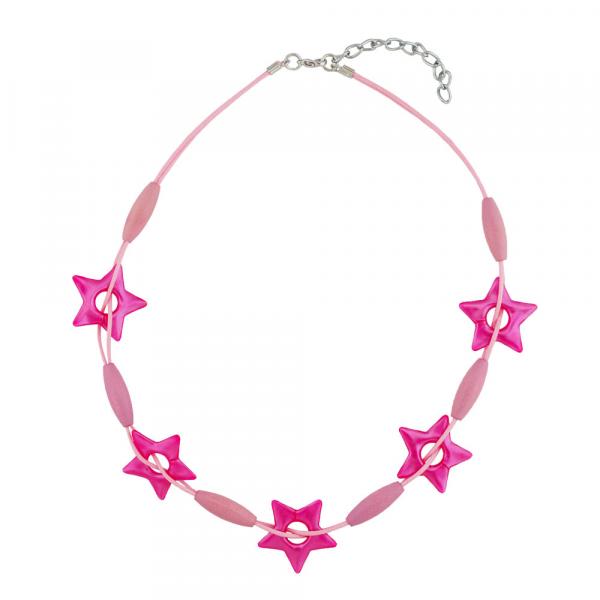 Kette 27mm Stern pink Kunststoff Holzperle Kordel rosa 42cm