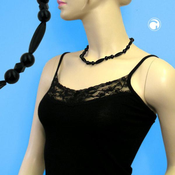 Kette 30x9mm Rillenolive Kunststoff schwarz glänzend 45cm Kette 30x9mm Rillenolive Kunststoff schwarz glänzend 45cm
