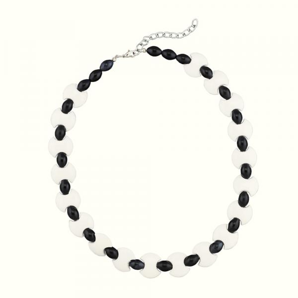 Kette 18mm Scheibe weiß Olivenperle Kunststoff schwarz 43cm