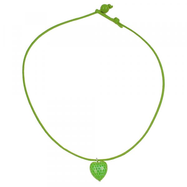 Kette Kinderkette Herz grün mit Schliff Kordel hellgrün 42cm Kette Kinderkette Herz grün mit Schliff Kordel hellgrün 42cm