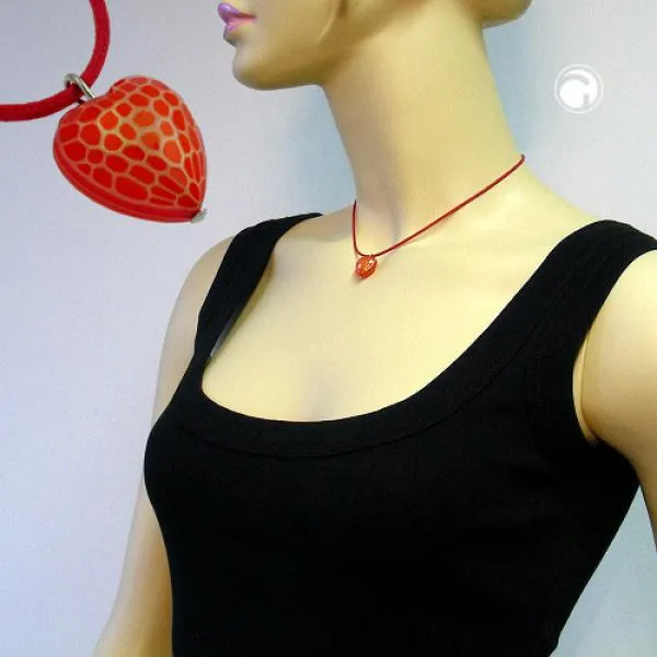Kette Kinderkette Herz rot mit Schliff Kordel rot 42cm