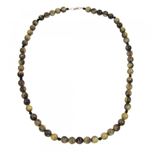 Kette Perlen 12mm Perle Kunststoff oliv-schwarz-marmor 75cm