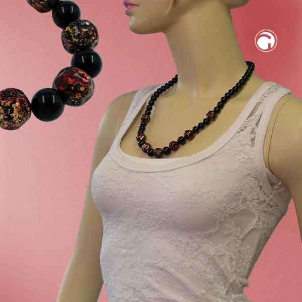 Kette 10-12-15mm Kunststoffperlen schwarz-rot-gold-gesprenkelt 60cm Kette 10-12-15mm Kunststoffperlen schwarz-rot-gold-gesprenkelt 60cm