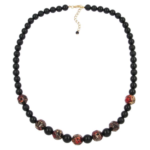 Kette 10-12-15mm Kunststoffperlen schwarz-rot-gold-gesprenkelt 60cm