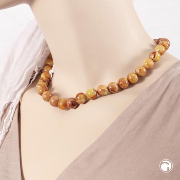 Kette 12mm Rundperle braun-gelb-marmoriert Kunststoff 45cm Kette 12mm Rundperle braun-gelb-marmoriert Kunststoff 45cm