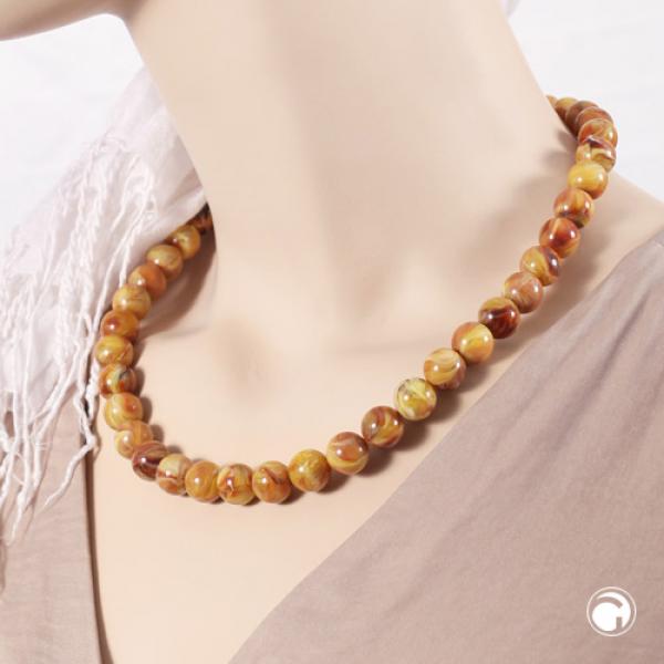 Kette 12mm Rundperle braun-gelb-marmoriert Kunststoff 50cm Kette 12mm Rundperle braun-gelb-marmoriert Kunststoff 50cm