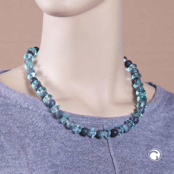 Kette Perlen Kunststoff türkis matt Facettenradl türkis-transparent 45cm Kette Perlen Kunststoff türkis matt Facettenradl türkis-transparent 45cm