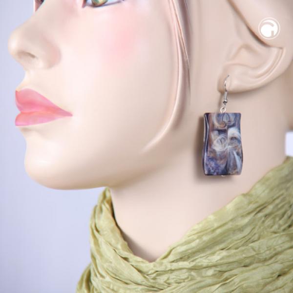 Ohrhaken Ohrhänger Ohrringe 56x25mm Viereck Kunststoff braun-grau-marmoriert