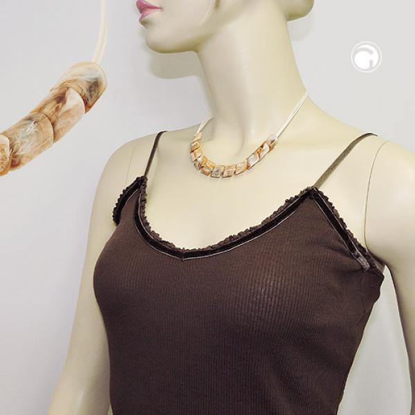 Kette Schrägperle Kunststoff beige-marmoriert Kordel hellbeige 45cm Kette Schrägperle Kunststoff beige-marmoriert Kordel hellbeige 45cm
