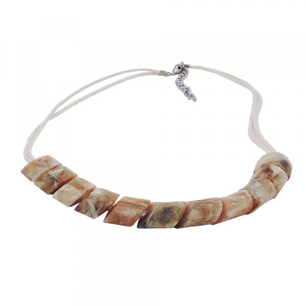 Kette Schrägperle Kunststoff beige-marmoriert Kordel hellbeige 45cm Kette Schrägperle Kunststoff beige-marmoriert Kordel hellbeige 45cm