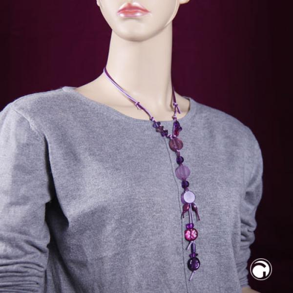 Kette flache Perle lila mit Kordel