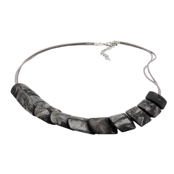 Kette Schrägperle Kunststoff silbergrau-marmoriert-matt Kordel hellgrau 45cm Kette Schrägperle Kunststoff silbergrau-marmoriert-matt Kordel hellgrau 45cm