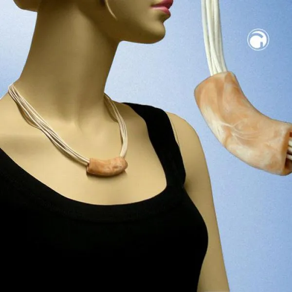 Kette 54x19mm Anhänger Rohr flach gebogen horn-marmoriert glänzend Kunststoff 45cm Kette 54x19mm Anhänger Rohr flach gebogen horn-marmoriert glänzend Kunststoff 45cm