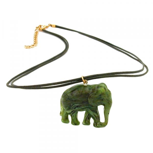 Kette 35x32x18mm Elefant Kunststoff olivgrün-marmoriert glänzend Kordel oliv 50cm