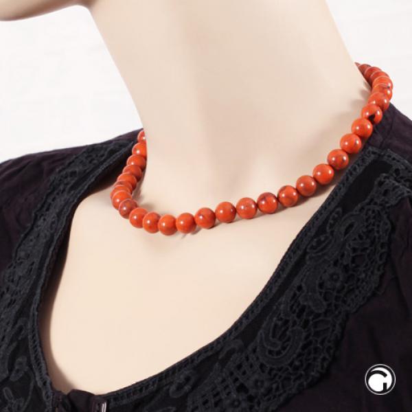 Kette 10mm Rundperle orange-schwarz-marmoriert Kunststoff 42cm Kette 10mm Rundperle orange-schwarz-marmoriert Kunststoff 42cm
