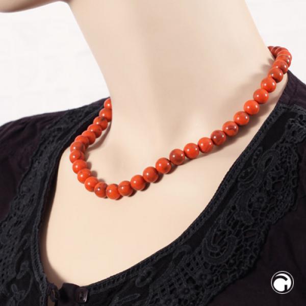 Kette 10mm Rundperle orange-schwarz-marmoriert Kunststoff 45cm