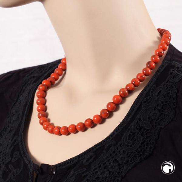 Kette 10mm Rundperle orange-schwarz-marmoriert Kunststoff 50cm