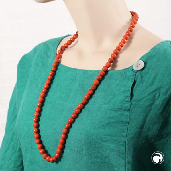 Kette 10mm Rundperle orange-schwarz-marmoriert Kunststoff 80cm