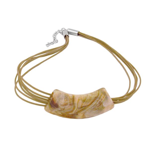 Kette 54x19mm Anhänger Rohr flach gebogen weiß-oliv-marmoriert glänzend Kunststoff 45cm Kette 54x19mm Anhänger Rohr flach gebogen weiß-oliv-marmoriert glänzend Kunststoff 45cm