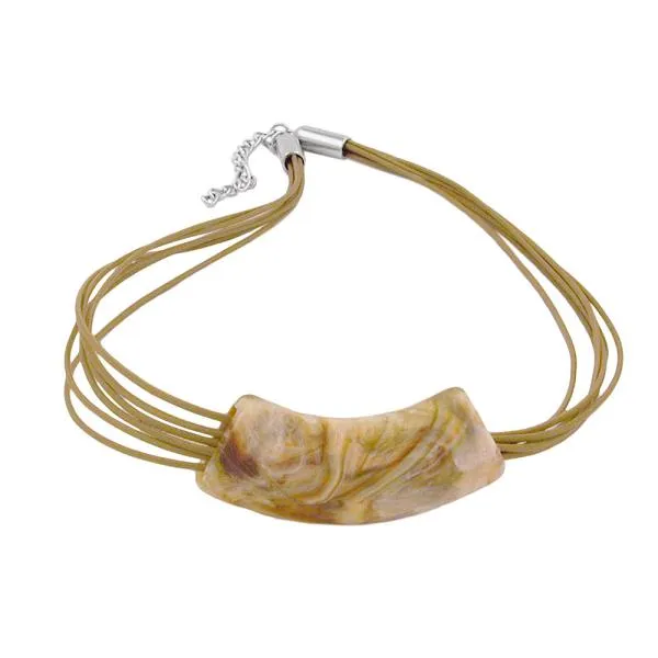 Kette 54x19mm Anhänger Rohr flach gebogen weiß-oliv-marmoriert glänzend Kunststoff 45cm Kette 54x19mm Anhänger Rohr flach gebogen weiß-oliv-marmoriert glänzend Kunststoff 45cm