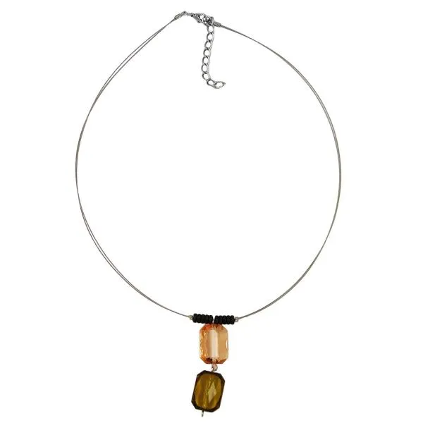 Kette Drahtkette 2 Vierecke facettiert hellbraun oliv Kunststoffperlen 45cm