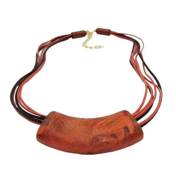 Kette 54x19mm Anhänger Rohr flach gebogen rostbraun-marmoriert glänzend Kunststoff 45cm Kette 54x19mm Anhänger Rohr flach gebogen rostbraun-marmoriert glänzend Kunststoff 45cm
