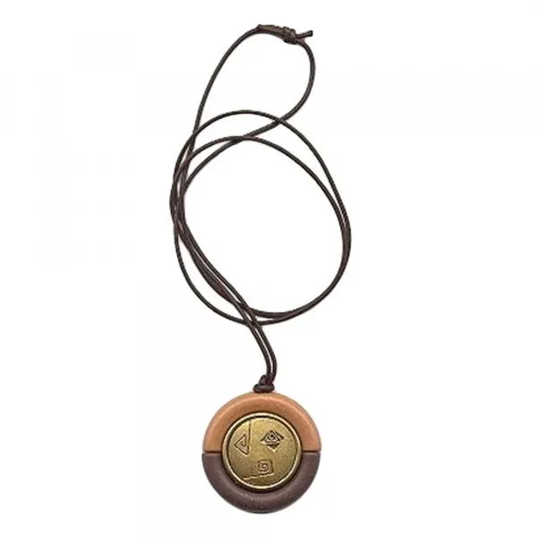 Kette 53mm Anhänger Kunststoff braunton-messingfarben Kordel braun 90cm Kette 53mm Anhänger Kunststoff braunton-messingfarben Kordel braun 90cm