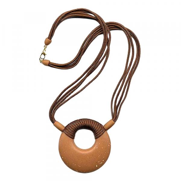 Kette Kunststoff Scheibe Amulett karamel matt 4x Kordel braun 60cm Kette Kunststoff Scheibe Amulett karamel matt 4x Kordel braun 60cm
