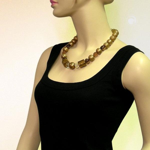 Kette Kunststoffperlen braun-gold-seidig glänzend 55cm Kette Kunststoffperlen braun-gold-seidig glänzend 55cm