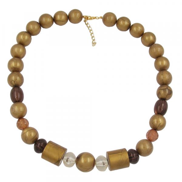 Kette Kunststoffperlen braun-gold-seidig glänzend 55cm Kette Kunststoffperlen braun-gold-seidig glänzend 55cm