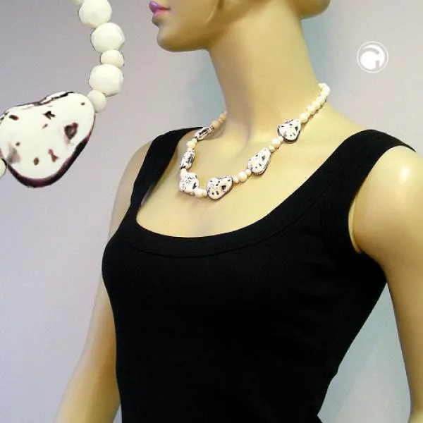 Kette Kunststoffperlen Steinperle elfenbein-lila 53cm Kette Kunststoffperlen Steinperle elfenbein-lila 53cm