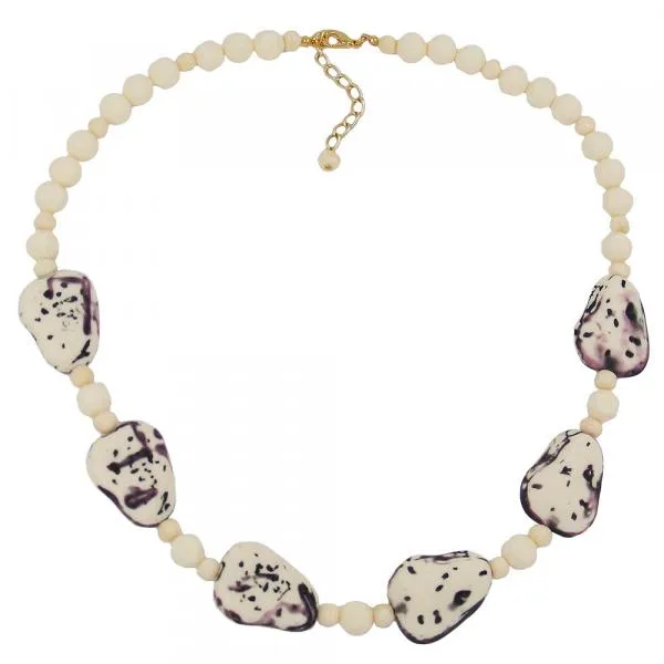 Kette Kunststoffperlen Steinperle elfenbein-lila 53cm Kette Kunststoffperlen Steinperle elfenbein-lila 53cm