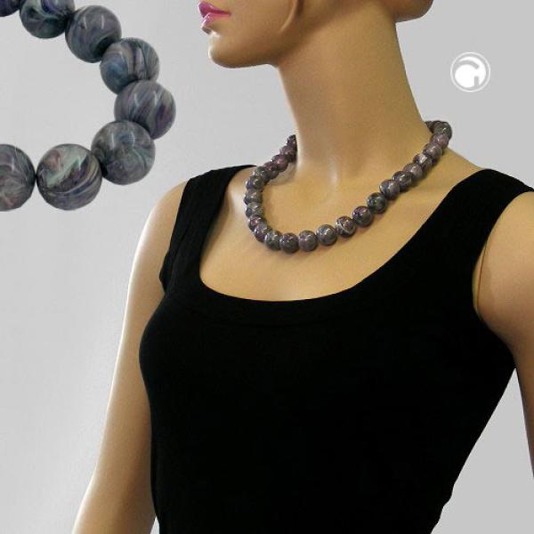 Kette, Perlen 16mm grau-ton marmor