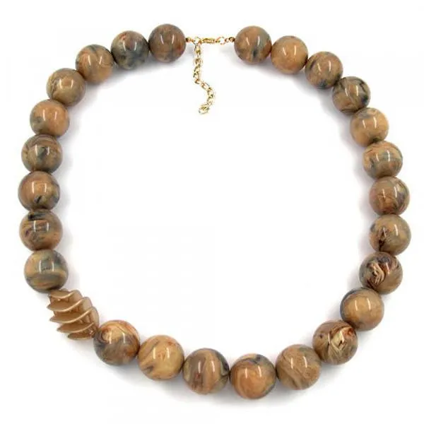 Kette, Perlen und Spirale braun marmor
