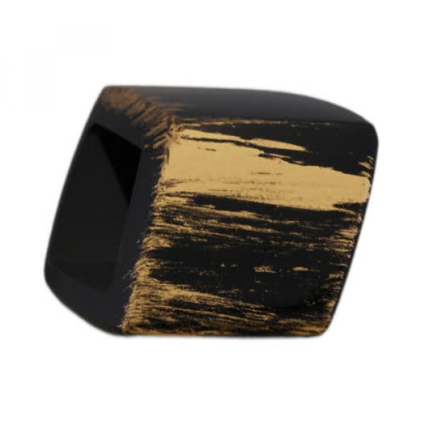 Tuchring 45x36x18mm Sechseck schwarz-gold-strich matt Kunststoff Tuchring 45x36x18mm Sechseck schwarz-gold-strich matt Kunststoff