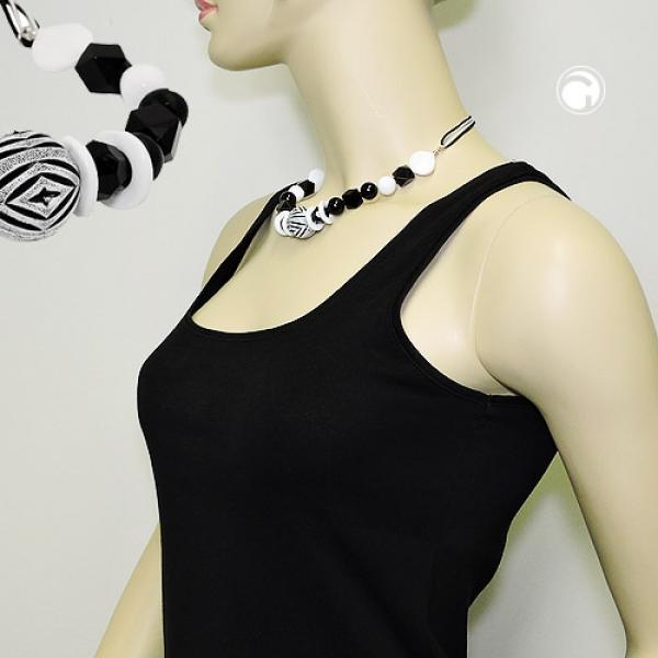 Kette Kunststoffperlen Schmuckperle und Kordel schwarz-weiß 44cm Kette Kunststoffperlen Schmuckperle und Kordel schwarz-weiß 44cm