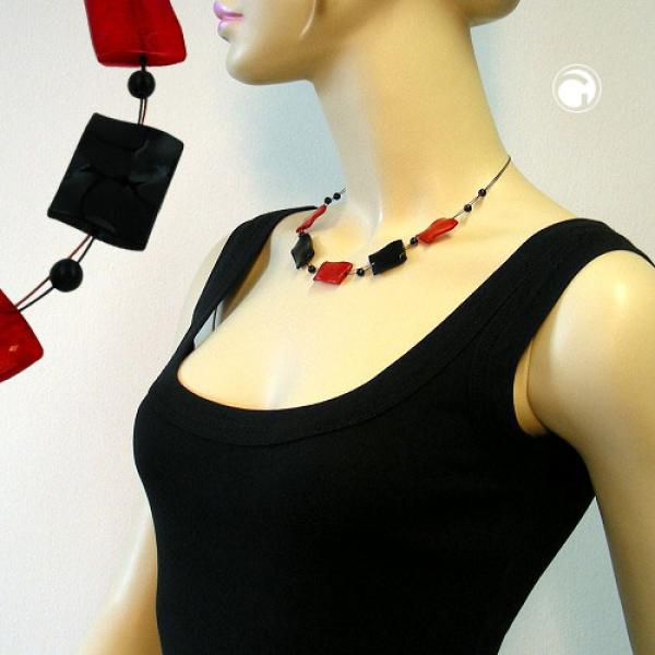 Kette Drahtkette Viereck gewellt rot-schwarz glänzend Kunststoffperlen 45cm Kette Drahtkette Viereck gewellt rot-schwarz glänzend Kunststoffperlen 45cm