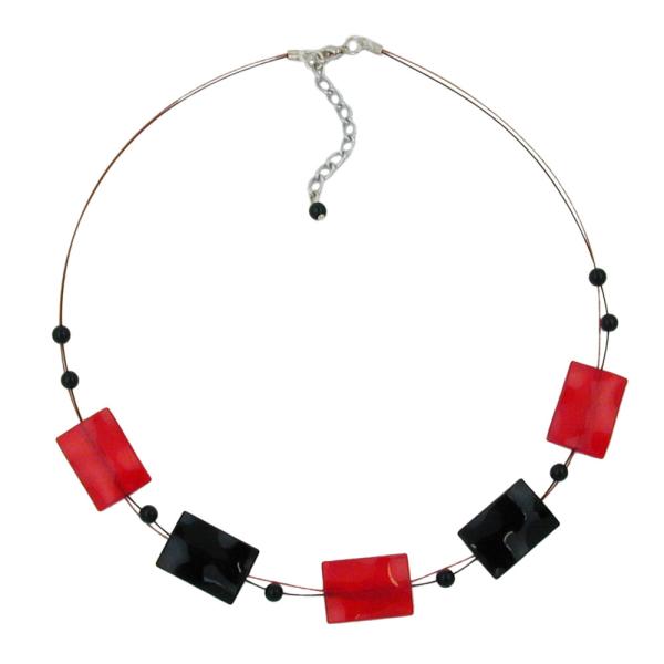Kette Drahtkette Viereck gewellt rot-schwarz glänzend Kunststoffperlen 45cm Kette Drahtkette Viereck gewellt rot-schwarz glänzend Kunststoffperlen 45cm