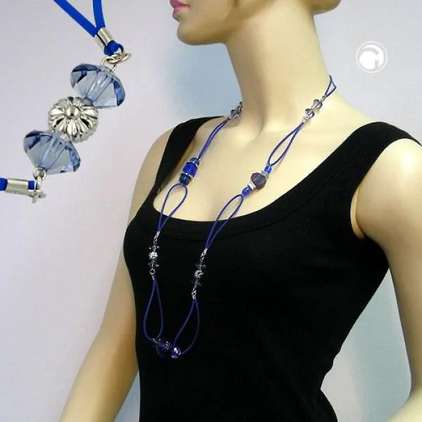 Kette Kunststoffperlen blau transparent silberfarben Vollgummi blau 90cm Kette Kunststoffperlen blau transparent silberfarben Vollgummi blau 90cm