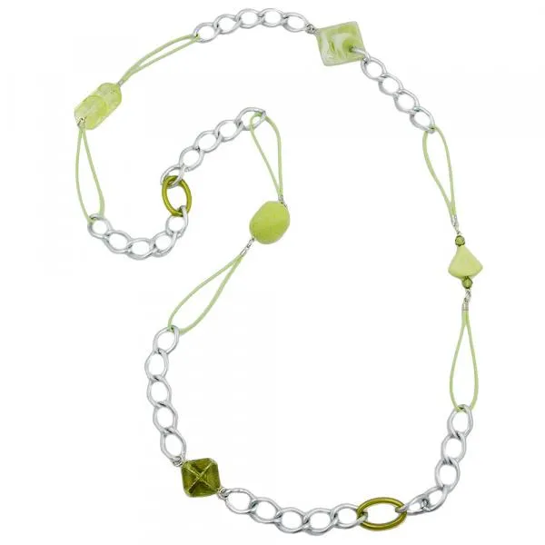 Kette mint oliv Kunststoffperlen hellgrau Aluminium Weitpanzerkette 100cm Kette mint oliv Kunststoffperlen hellgrau Aluminium Weitpanzerkette 100cm