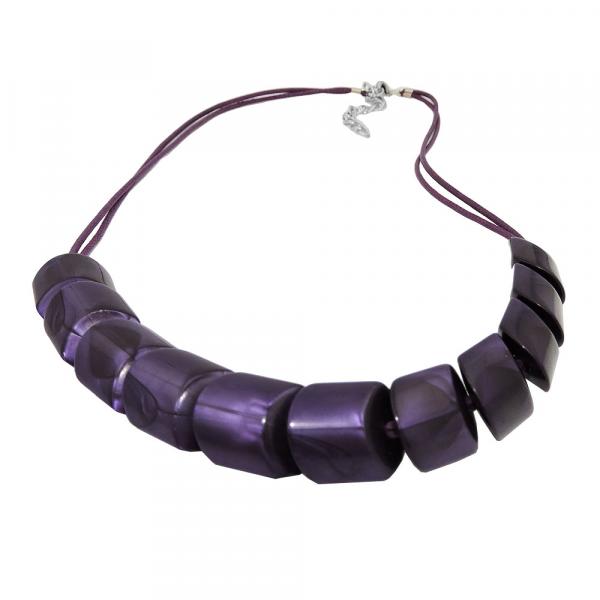 Kette Schrägperle Kunststoff lila metallic Kordel pflaume dunkel-lila 45cm Kette Schrägperle Kunststoff lila metallic Kordel pflaume dunkel-lila 45cm