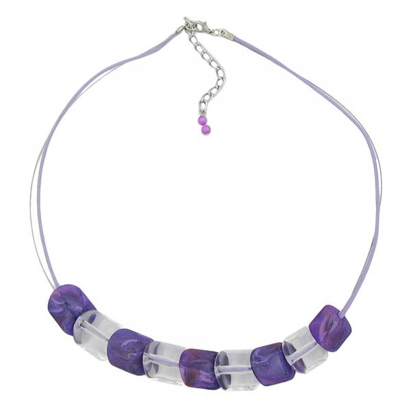 Kette Schrägperle Kunststoff flieder und kristallklar Kordel lila und Draht 45cm Kette Schrägperle Kunststoff flieder und kristallklar Kordel lila und Draht 45cm