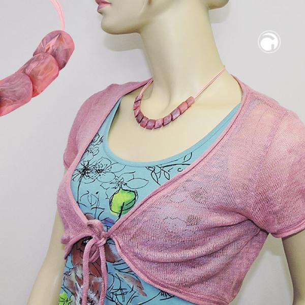 Kette Schrägperle Kunststoff rosa-marmoriert-matt Kordel rosa 45cm Kette Schrägperle Kunststoff rosa-marmoriert-matt Kordel rosa 45cm